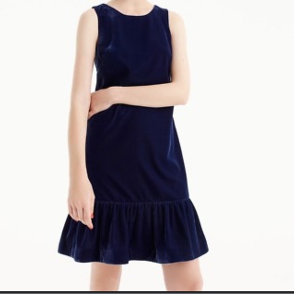 J Crew Deep Navy Blue Velvet Ruffle Hem Dress - Picture 3 of 9